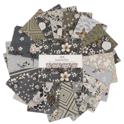 Soimoi 40 Stück 10 x 10 Zoll bedruckte Quiltstoffe, vorgeschnitten, Baumwollstoffquadrate, bedruckte Layer Cakes Patchwork-Materialien für Bastelarbeiten, Charm Squares für Quilts - Greige Petal Patch