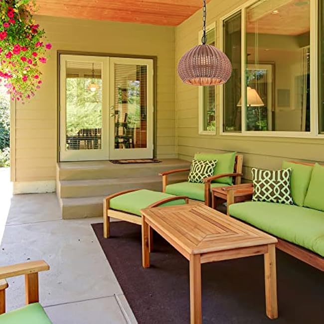 GLOBE Electric x Novogratz 44761 1-Light Outdoor Plug-in Pendant Lighting, Plastic Rattan Shade, Frosted Inner Layer, Bronze Hanging Cord and Chain, Ceiling Light, Indoor Compatible