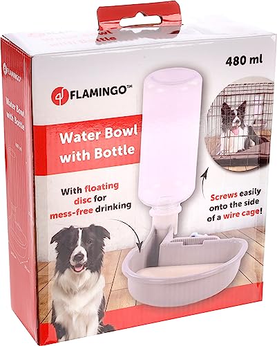 WASSERNAPF MIT Flasche FÜR DRAHTKÄFIG - Universell für alle Käfige -Diza GRAU 480ML