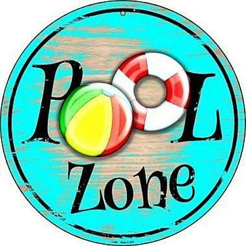 BOEYC x 12'' Round Pool Zone Metal Tin Sign Novetly Funny Home Decor, Shuo11