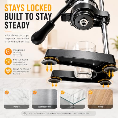 Image of Manual Juicer Hand Press, 304 Stainless Steel Citrus Juicer for Orange Lemon Pomegranate, 19 inch Extra Tall Heavy Duty Juice Press with Dual Molds for Apple & Pear, Stable Suction Base