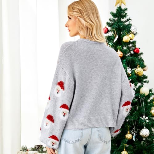 Image of Women's Christmas Top Long Sleeve Round Neck Santa Claus Knitted Sweater Pullover Top