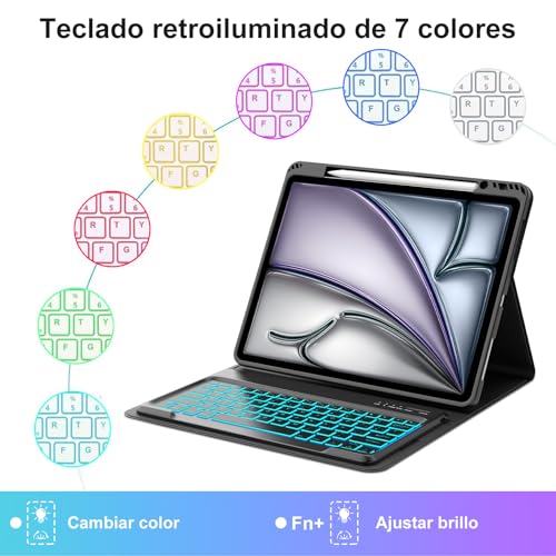 Teclado para iPad Air 13 M4 y Pro 12.9 con funda bluetooth desmontable y ñ 5