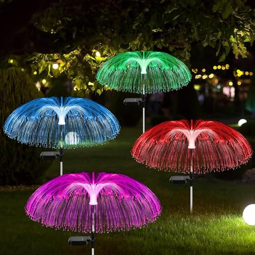 Image of Pivalo Solar Jellyfish Light Fountain Outdoor Lamp Rechargeable Water-Resistant Sun-Powered LED for Home Garden Decoration Balcony Backyards Pathways (Multicolor, Set of 4)