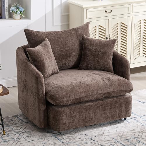 Swivel Accent Chair with Pillows and Upholstery