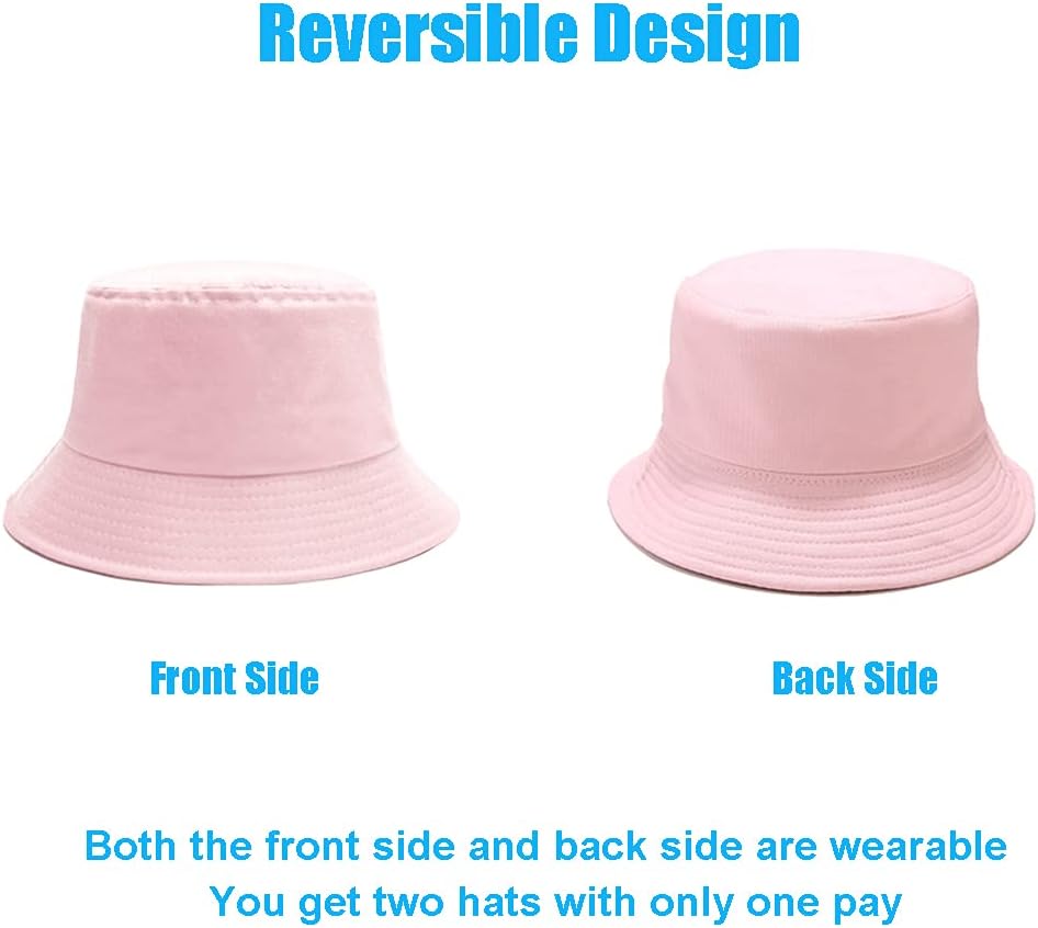 Bucket Hat for Women Men, Reversible Cotton Summer Sun Beach Cap Solid Color Style image 3