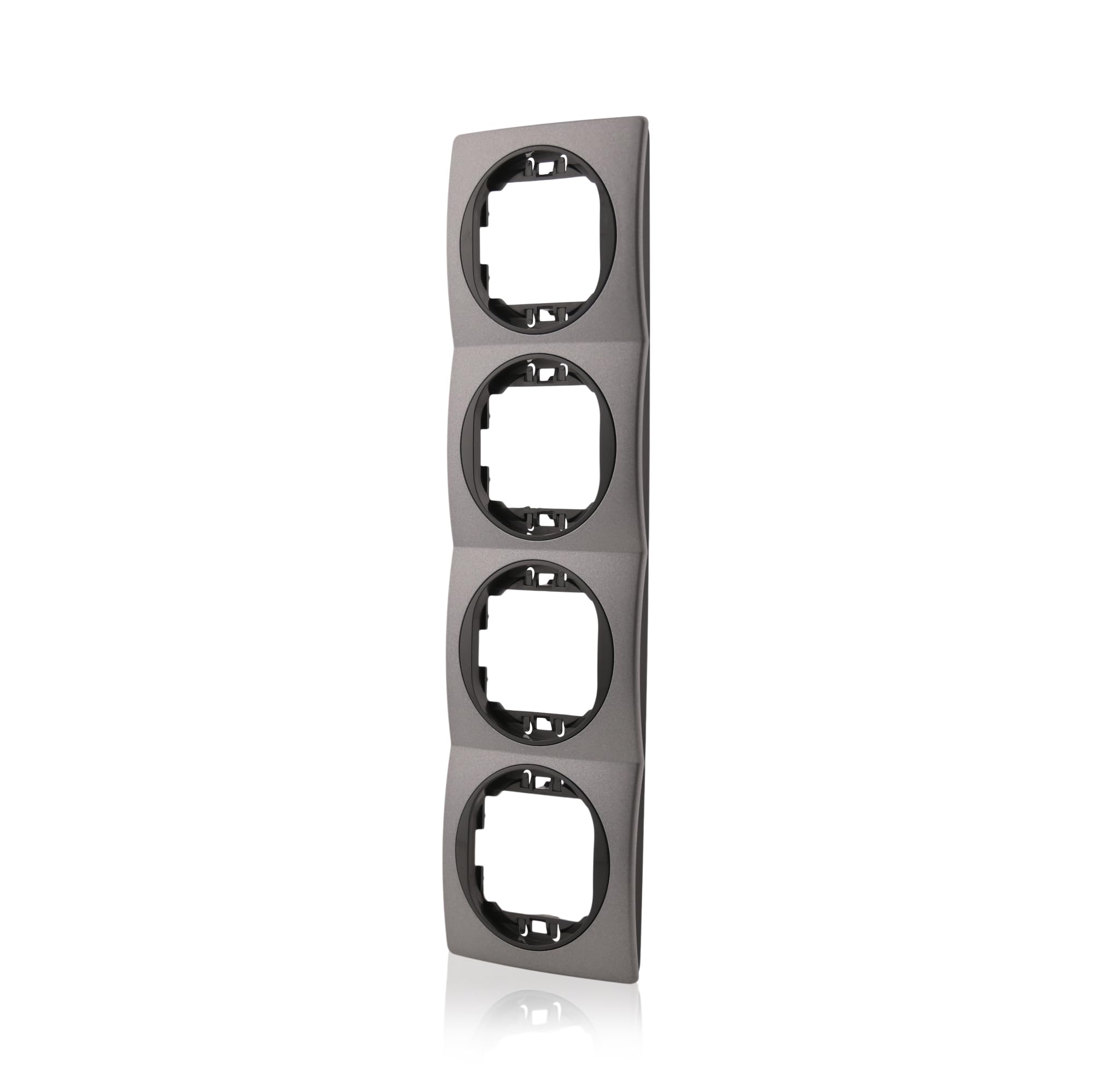 Intratec 4x Lichtschalter Nobilis Set Ø 60mm ABS 10AX 250V Anthrazit/Schwarz & 4er Rahmen vertikal 80x293mm Wandmontage