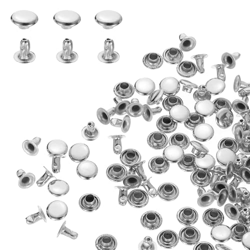 HARFINGTON 100 Sets Single Cap Rivets 7mm Carbon Steel Round Head Snaps Studs Fasteners Tubular Metal Studs for Leather Craft Repairs Decoration, Silver by HARFINGTON - Used condition - CA$7.91