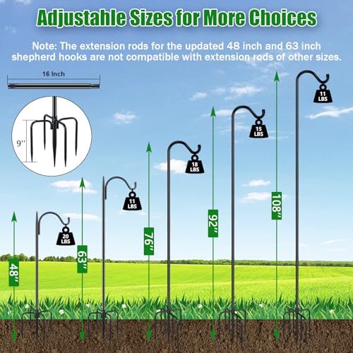 image for FEED GARDEN Adjustable Shepherd Hook Bird Feeder Pole with 7 Prongs Ba
