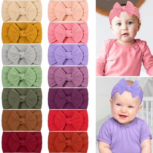 Image of Maiqufa 14 PCS Baby Nylon Headbands Hair Bows Hairbands Elastic Turban Knotted Hair Accessories for Baby Girls Newborn Infant Toddlers Kids