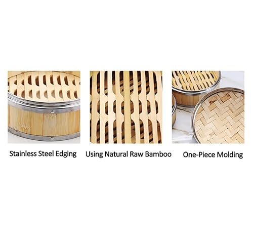 Luminexia Kitchen Bamboo Steamer Basket,2-Tiers/3-TiersSteaming Basket With Stainless Steel Banding,Steaming Pan Steaming Rack Cookware For Cooking Vegetables Meat Fish Rice Dim Sum Buns,9 Sizes - Image 3