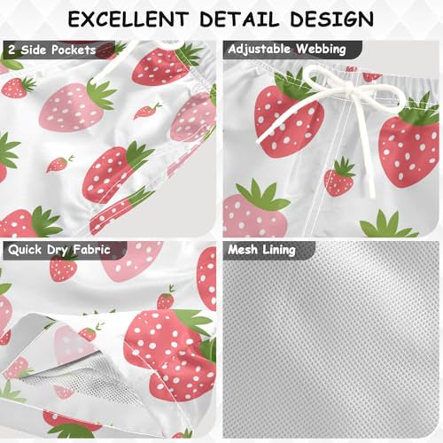 Pigsaly Boys' Swim Board Shorts Green Leaves Strawberry Boy's Swim Trunks Kids Swimwear S3