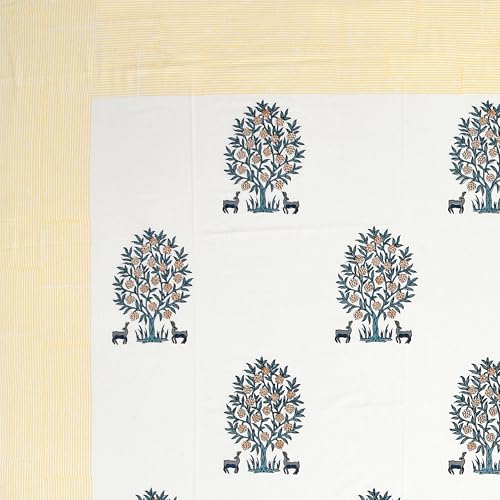 Image of BLOCKS OF INDIA Hand Block Printed 300 TC Cotton Super King Size Bedsheet(106 x 106) (Life Yellow)