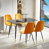 NORDICANA 5-Piece Dining Table Set, 47 in Modern Rectangle Kitchen Table & 4 Orange Velvet Upholster