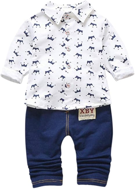 Janly Clearance Sale Baby,Clothing,Baby Boys 0-24m,Outfits & Clothing Sets 0-5 Years Old Boys Outfits Set, Toddler Kids Baby Boy Long Sleeve Crown Pattern Shirt Tops+ Denim Pants Set, Nice Easter Gifts, Baby Clothing Set