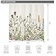 Riyidecor Wildflower botanischer Duschvorhang für Badezimmer, Dekoration, 183x183 cm, Florale Blumenpflanze, Kräuter, Salbeigrüne Blätter, dekoratives Bad-Set, wasserdicht, 12 Stück Haken