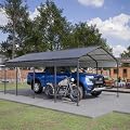 12x20 FT Heavy Duty Metal Carport Waterproof Portable Car Poort with Galvanized Steel Frame and Roof, Outdoor Storage Shed, Garage Car Tent Shelter for Boats and Truck, Charcoal for Winter