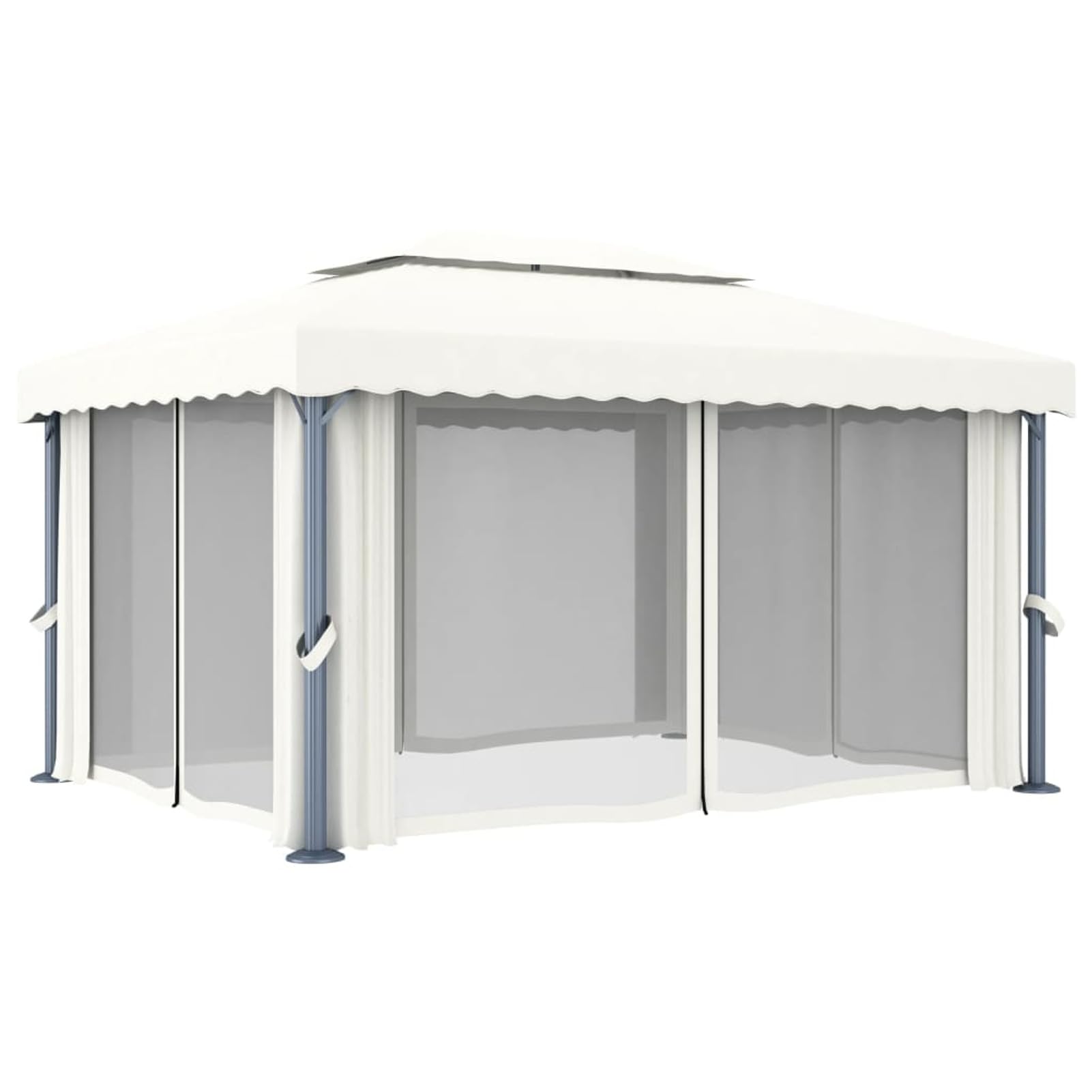 Gazebo con Tende e Stringa di Luci LED 4x3 m Bianco Crema,Gazebo,Impermeabile,Anti UV,Gazebo da Giardino,Gazebo Esterno-3070353
