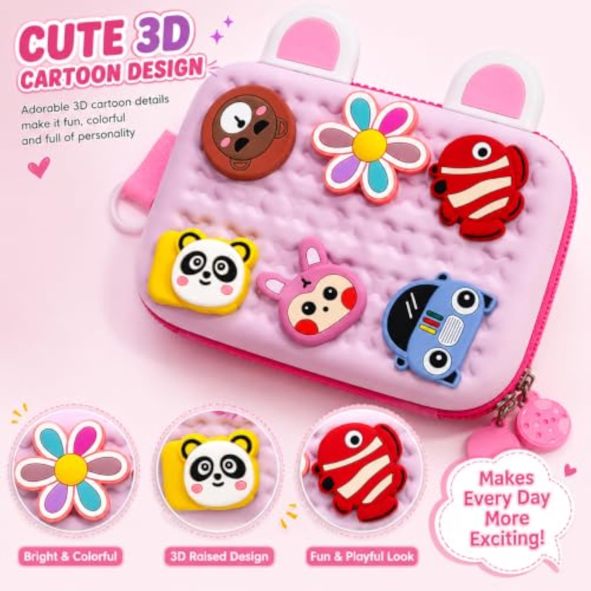 Cute 3D Cartoon Pencil Pouch for Children, Pink