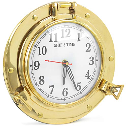 Nagina International Antique Brass Nautical Porthole Clock With Franklin Murphy's Analog Beautiful Clock Face Maritime Decor (Antique Brass) #TOP3