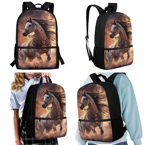 Uourmeti Running Horse Backpack Purse for Boys Girls School Bag Set for Elementary Students Back to School Essentials Kindergarten Book Bag and Lunch Box Water Bottle Holder Pen Case 4 In1 Sets2
