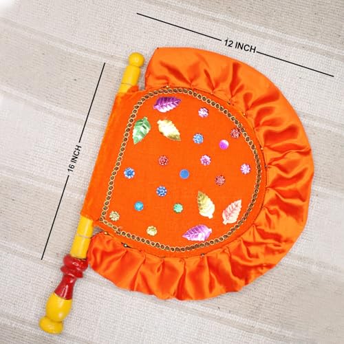 Image of Handmade Decorative Orange Hand Fan with Wooden Handle - Folding Fan for Cool Air, Home Decor, Travel, Weddings, Festivals, Photography Props, Lightweight, Portable, Reusable, Multi M5