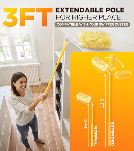 Image of Heavy Duty Duster Refill Kit for Swiffer Duster with 3 ft Extension Pole & 20 Count Refills, 4X Microfibers Multisurface Dusters for Cleaning Home, Celling Fan, Blinds, Vent & Shelves