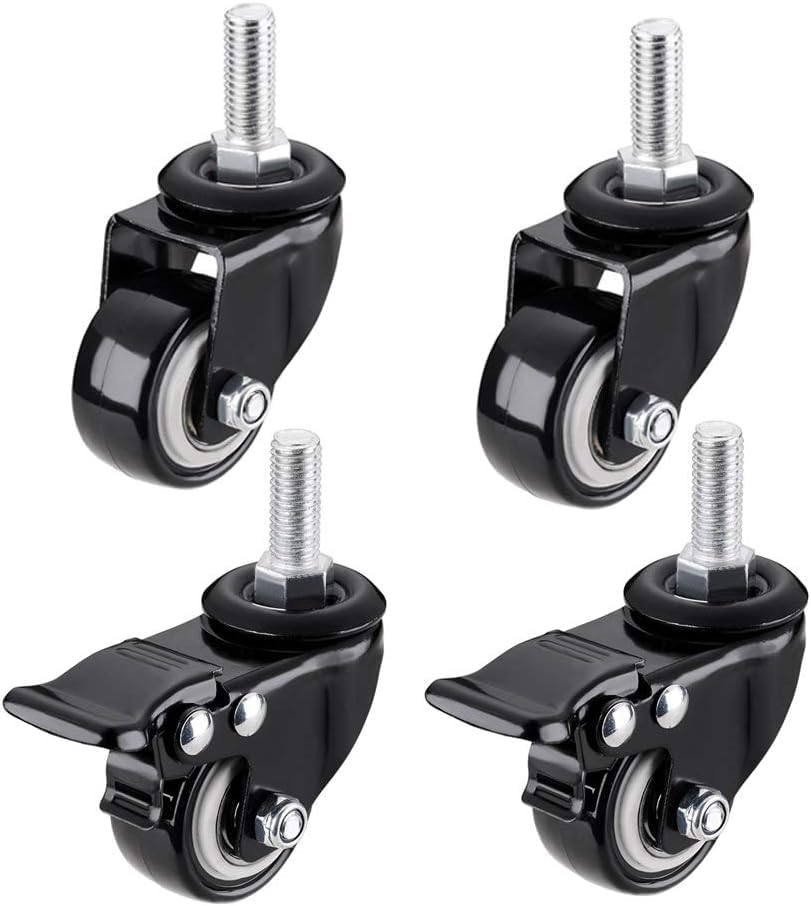 roulettes De Meubles M8 / M10 / M12 Fil 2 Pouces 200kg Tige avec Frein Silencieux Robuste Universel Pivotant Industriel Chariot Roues De Remplacement pour Table Chaise Fleur Support, M12 Thread