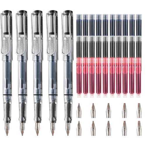 NHQZ Caligrafía Set 5 plumas de caligrafía con 10 puntas intercambiables y diferentes y 30 cartuchos de tinta en 3 colores conjunto de caligrafía para principiantes para tarjetas