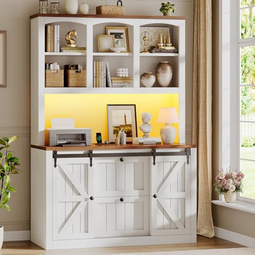 SEDETA 2 Drawer File Cabinet with Power Strip, 41” Farmhouse Filing Cabinet fits Legal, Letter, A4 Size Files for Home Office, Printer Stand with St