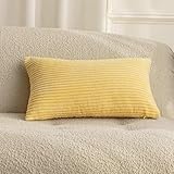 Home Brilliant 12x20 Spring Pillow Cover Soft Lumbar Throw Pillow Cover Yellow Corduroy Striped Pillow Case for Bench Bedroom Living Room Summer Fall Decor, 12 x 20 inches, 30cm x 50cm, Light Yellow