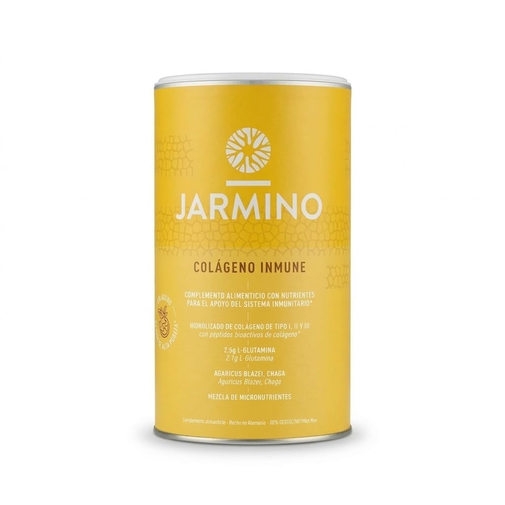 Hidrolizado de Colágeno con L-Glutamina - Fortalece el Sistema Inmunológico | Vitamina C, D, Selenio, Zinc, Jengibre, Saúco, Hongos Vitales | 450g Glutamina Inmune en Polvo | JARMINO