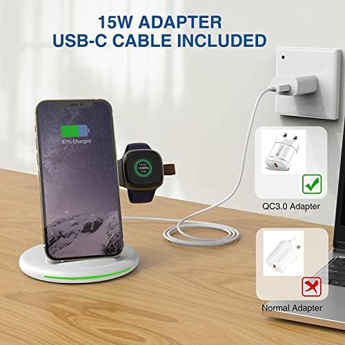 3-in-1 Wireless Charging Station, For Fitbit Sense/fitbit Versa 3, Iphone 13/pro Max/12 Series, Samsung Galaxy/S/note Series, AirPods 2 /Pro And Other Wireless Charging Phones Or Earbuds(with Adapter)