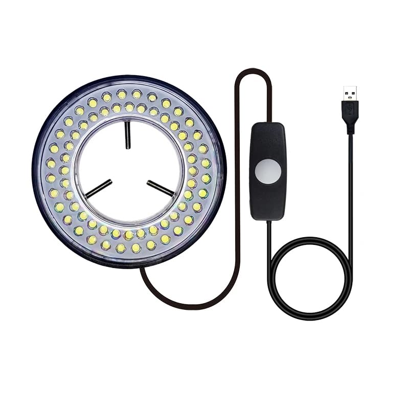 Light Microscope LED Ring Illuminator, USB Adjustable LED Ring Light for Industry Monocular Binocular Trinocular Stereo Microscope & Camera (64 LED)