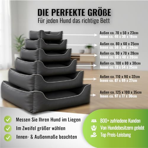CopcoPet Hundebett mittelgroße Hunde – Waschbares Hundekissen 【Wendebett】 Hundekorb aus Kunstleder - Formstabiles Hundesofa - Hundekörbchen mit erhöhten Rand, Dog Bed Schwarz/Braun 90 x 70 cm
