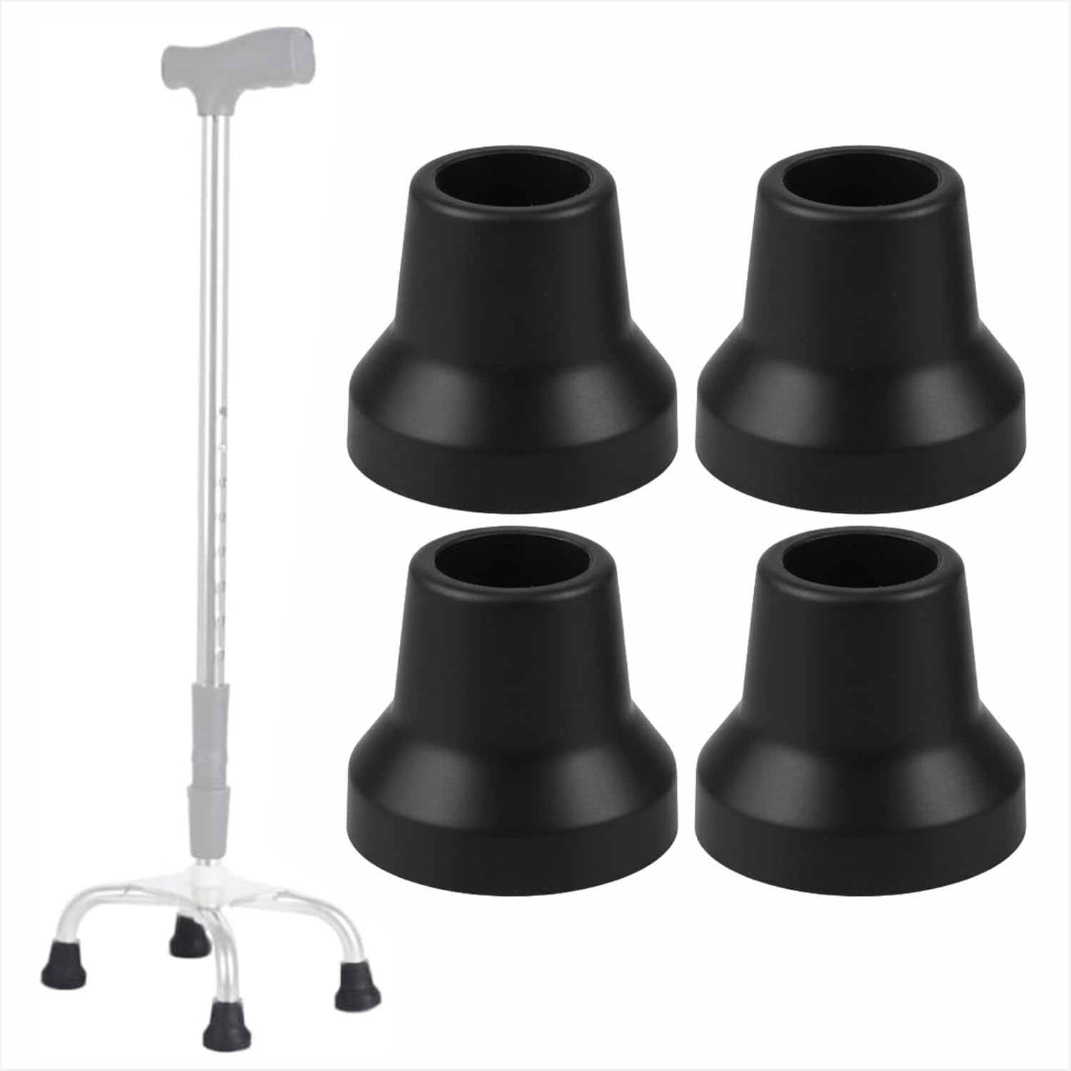 Quad Crutches Tips for Walking & Standing Stick Cane Replacement, Extra Stability, Rubber, 4 Pcs (1/2")
