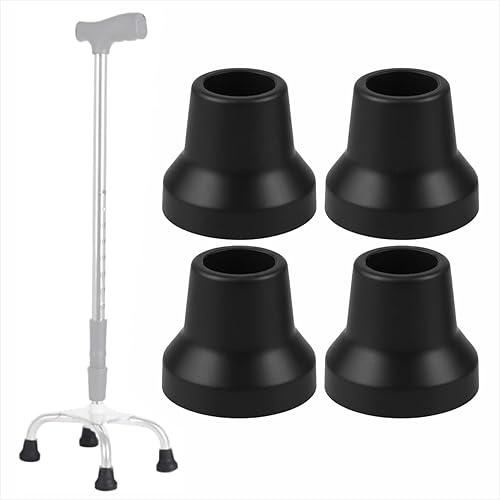 Puntas de muletas cuádruples para caminar y estar de pie, reemplazo de bastón de palo, estabilidad adicional, goma, 4 piezas (58 pulgadas)