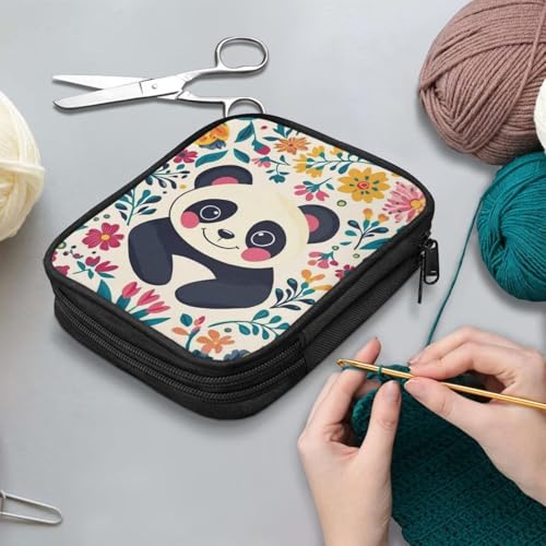 Image of Cute Panda Crochet Hook Case Crochet Hook Holder Portable Storage Bag with Web Pockets Suitable for Needles /Knitting Accessories