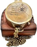 Vintage Brass Compass with Leather Case – Engraved “Not All Those Who Wander are Lost” – Antique Pocket Navigation Compass Gift for Travel Lovers, Hiking, Graduation, Birthday, Christmas
