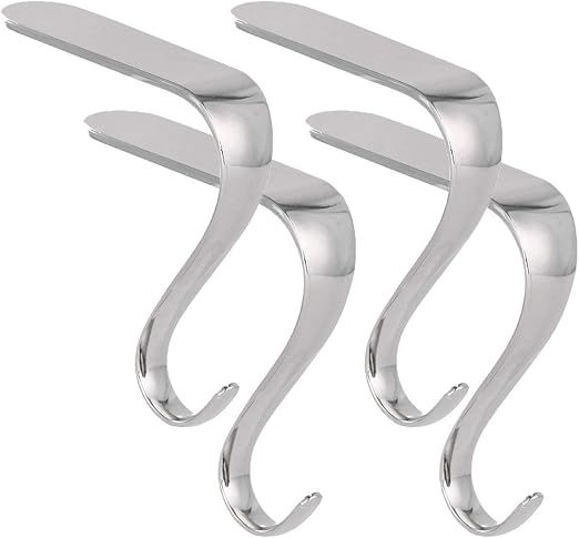 Christmas Stocking Holders for Mantel, Set of 4 Metal Stocking Hooks Non-Slip Safety Hang Grip Fireplace Hangers for Christmas Party Decoration (Stocking Holder - Silver)