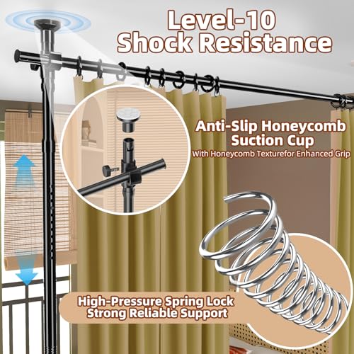 Image of Room Divider, Tension Curtain Rod No Drilling,4-10ft(H) 28-70inch(W) Wall Divider for Room Separation, Heavy Duty Room Partition Separator, Adjustable Folding Privacy Screens,Black