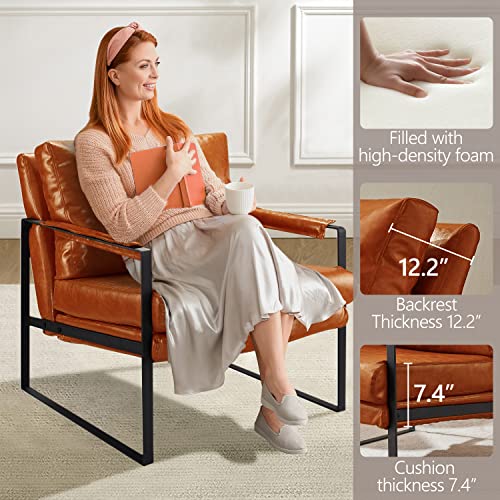 Volans Modern Faux Leather Accent Chair With Black Powder Coated Metal Frame, Single Sofa For Living Room Bedroom, Cognac #TOP3
