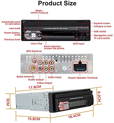 Hikity Single Din Car Stereo with Sat Navi 7 Inch Motorised Retractable Touchscreen, Car Radio Bluetooth with Rear View Camera 8GB Map Card Support FM Radio USB AUX SWC Mirror Link for iOS/Android - Image 3