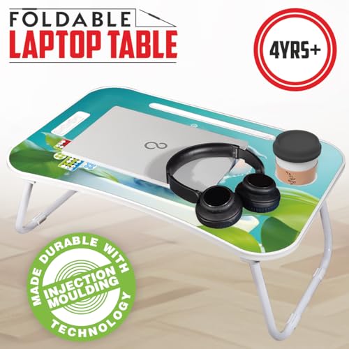 Image of Amazon Brand - Jam & Honey Foldable Laptop Table for Kids 4+ Years, Portable Study Bed Desk with Cup Holder, Tablet Stand & Ludo Game, Cute Elephant Design, BIS Certified Safe