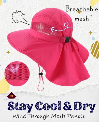 Image of Home Prefer UPF50 Wide Brim Kids Sun Hat Neck Flap Boys Girls Sun Protection Hat for Beach Fishing