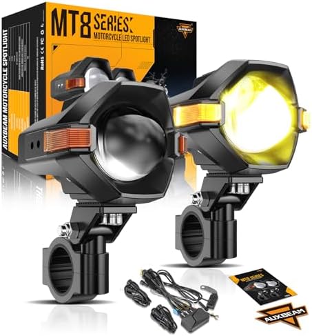 Auxbeam Motorcycle LED Fog Lights Auxiliary Lights Driving Light Spotlights 8 Modes White/Amber Dual Color Strobe Switchback 3 Inch 60W LED Offroad Work Light for Motorcycle ATV UTV Trucks - 2Pcs
