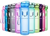 MAIGG Best Sports Water Bottle - 32oz - Eco Friendly & BPA-Free Plastic - Fast Water Flow, Flip Top, Opens With 1-Click - Reusable with Leak-proof Lid
