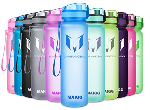 MAIGG Best Sports Water Bottle - 32oz - Eco Friendly & BPA-Free Plastic - Fast Water Flow, Flip Top, Opens with 1-Click - Reusable with Leak-proof Lid