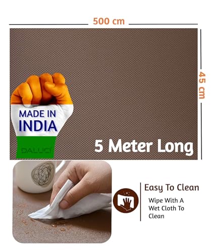 Image of DALUCI Anti Skid Fridge Mats Roll 5 Meters (45 cm x 500 cm) | Drawer Mat for Kitchen Drawers, Shelves & Wardrobe | Food Grade EVA Anti Slip Shelf Liner, Washable, Diamond Pattern, Brown
