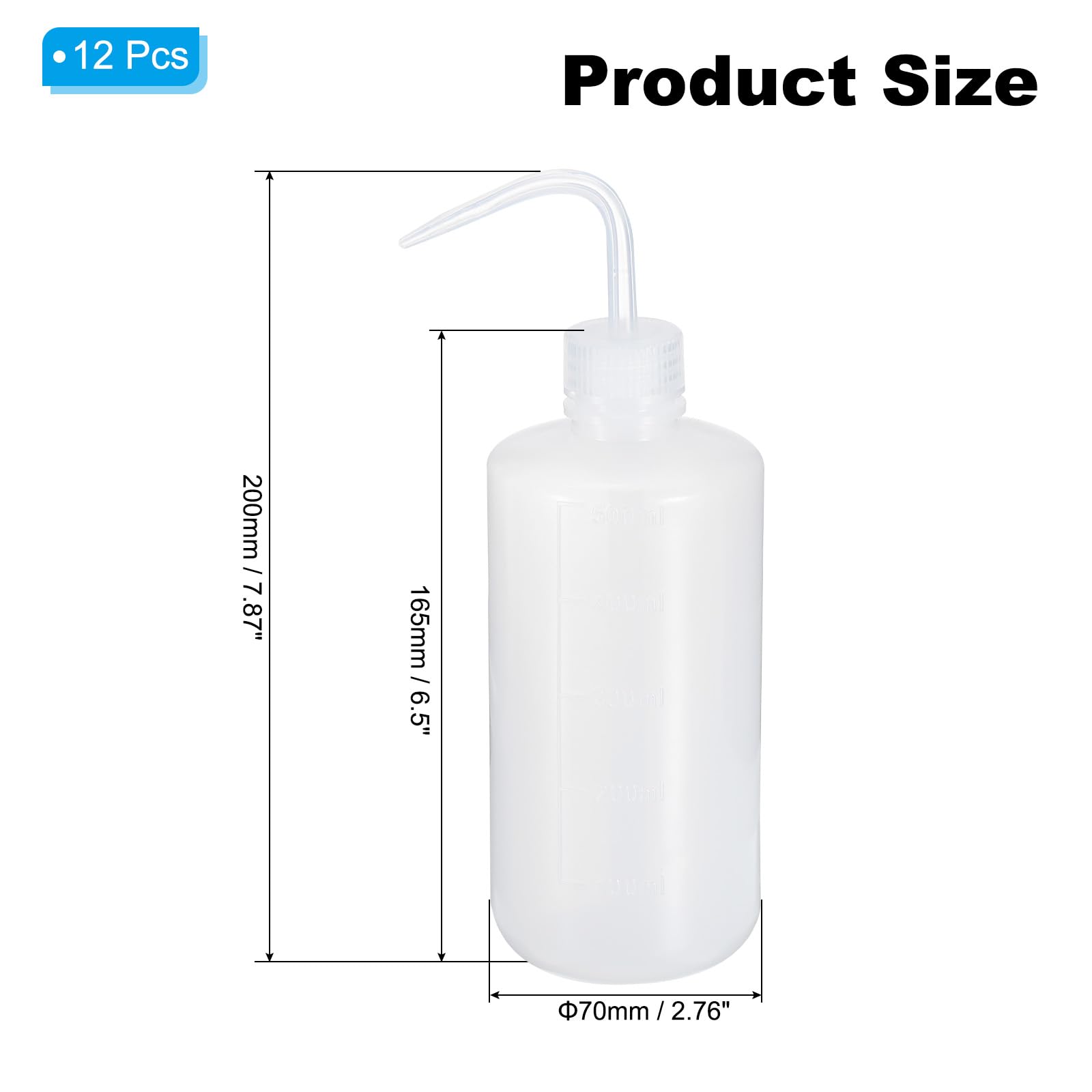 PATIKIL Botella de lavado de 500 ml, 12 botellas de plástico de boca estrecha, herramientas de riego para limpieza de laboratorio, lavado, riego y almacenamiento de líquidos, transparente